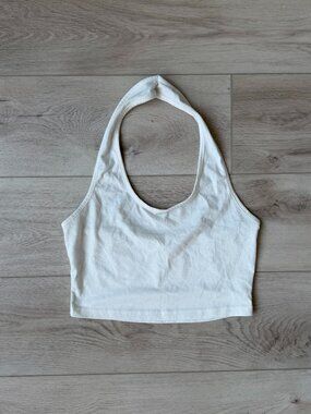 White Open Back Crop Top / Halter Style Top Size Small Used Fair